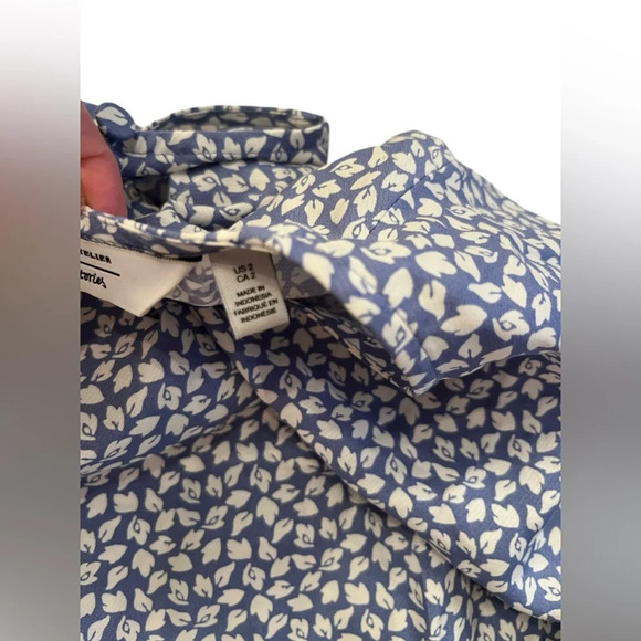 & OTHER STORIES Knot Detail Mini Dress Blue Small Leave Print Sz 2 - Picture 9 of 12